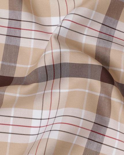 قماش القمصان القطني الفاخر بنسبة 100% باللون البني الفاتح مع طباعة متعددة الألوان بتصميم المربعات-D16849