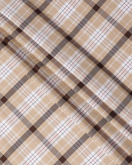 قماش القمصان القطني الفاخر بنسبة 100% باللون البني الفاتح مع طباعة متعددة الألوان بتصميم المربعات-D16849