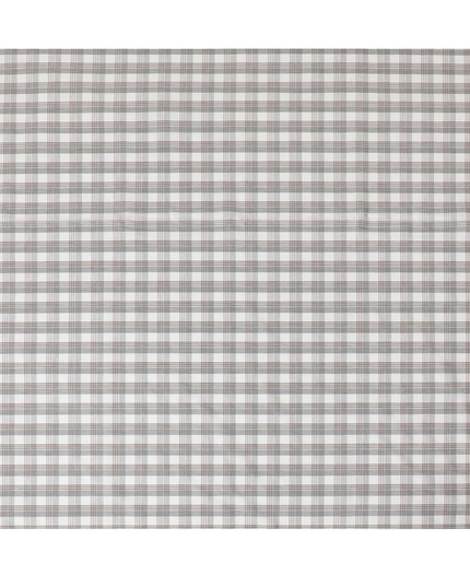 قميص من القطن الفاخر بنسبة 100% باللون الأبيض الفاتح مع طباعة رمادية وبنية بتصميم مربعات-D16851