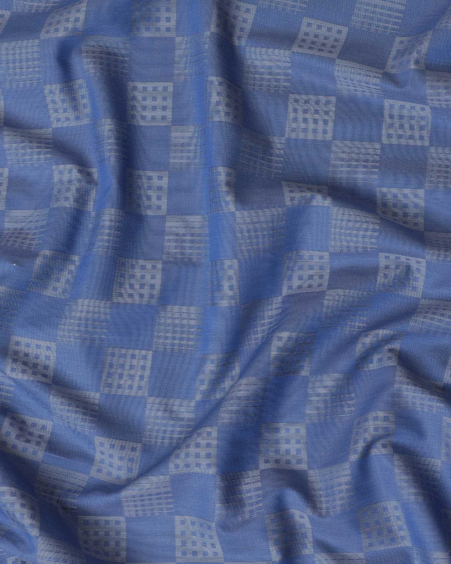 Blue Premium 100% Giza cotton shirting fabric with grey jacquard in checks design-D16854