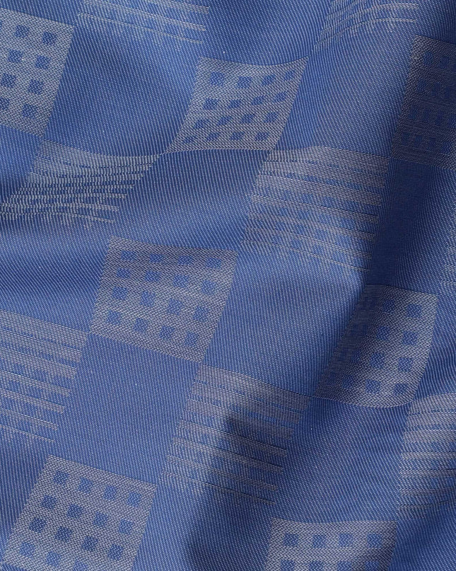 Blue Premium 100% Giza cotton shirting fabric with grey jacquard in checks design-D16854