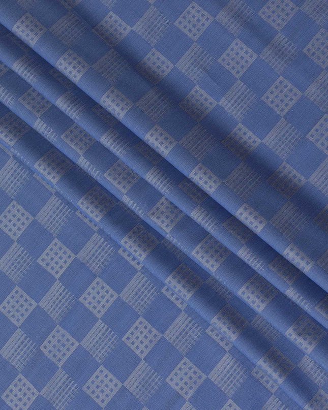 Blue Premium 100% Giza cotton shirting fabric with grey jacquard in checks design-D16854