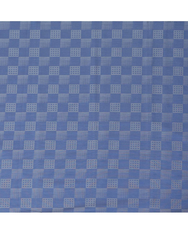 Blue Premium 100% Giza cotton shirting fabric with grey jacquard in checks design-D16854