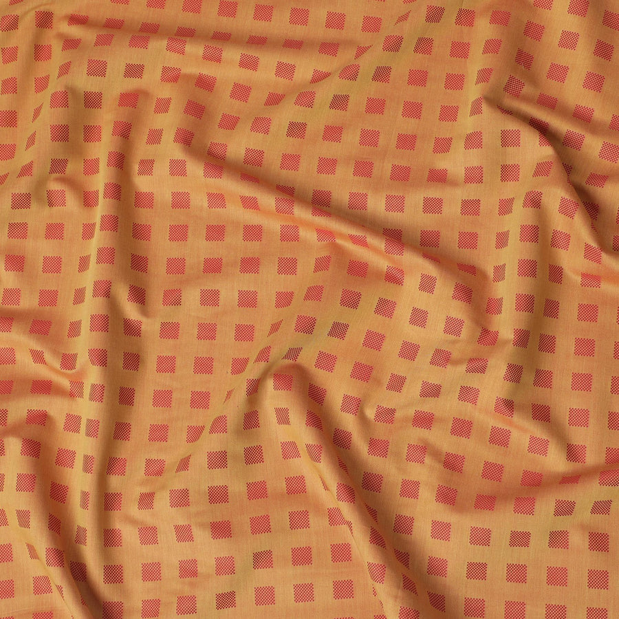 Mustard Premium 100% Giza cotton shirting fabric with red jacquard in checks design-D16856