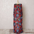 Red Premium pure Italian Silk chiffon velvet makmal dirac fabric having indigo blue print and same tone metallic lurex in floral design-D16498 Regal Fabrics
