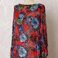 Red Premium pure Italian Silk chiffon velvet makmal dirac fabric having indigo blue print and same tone metallic lurex in floral design-D16498 Regal Fabrics
