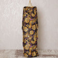 Dark plum Premium pure Italian Silk chiffon velvet makmal dirac fabric having mustard print and same tone metallic lurex in floral design-D16499 Regal Fabrics