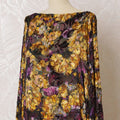 Dark plum Premium pure Italian Silk chiffon velvet makmal dirac fabric having mustard print and same tone metallic lurex in floral design-D16499 Regal Fabrics
