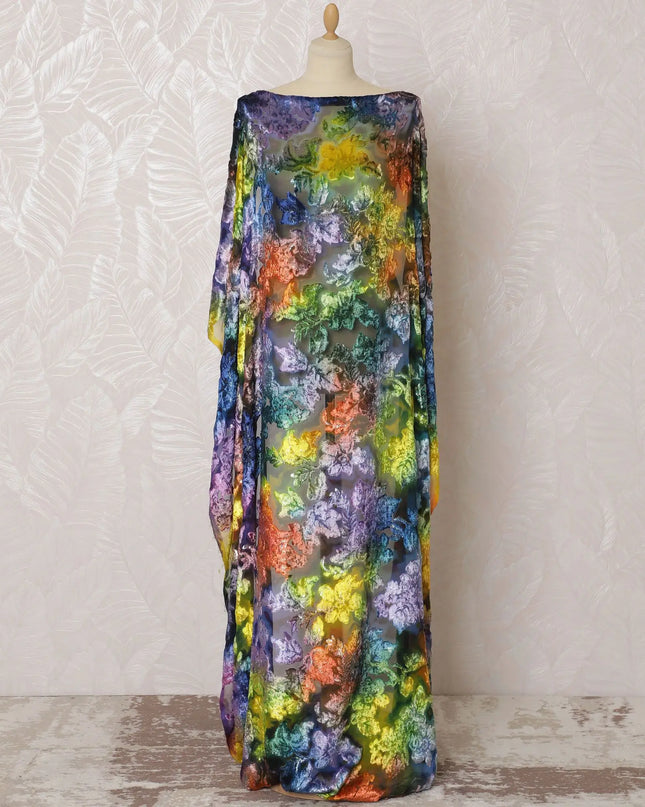 Multicolor Premium pure silk chiffon velvet makmal dirac fabric having same tone metallic lurex in floral design-D16501 Regal Fabrics