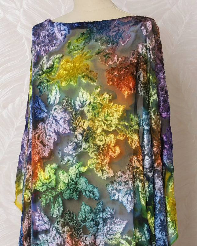 Multicolor Premium pure silk chiffon velvet makmal dirac fabric having same tone metallic lurex in floral design-D16501 Regal Fabrics