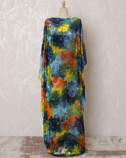 Multicolor Premium pure silk chiffon velvet makmal dirac fabric having same tone metallic lurex in floral design-D16502 Regal Fabrics