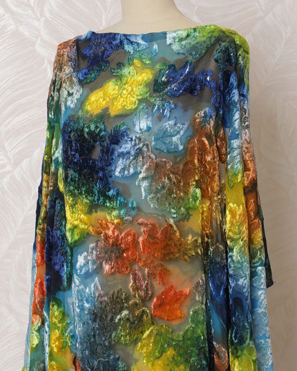 Multicolor Premium pure silk chiffon velvet makmal dirac fabric having same tone metallic lurex in floral design-D16502 Regal Fabrics