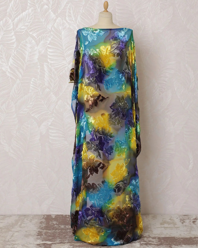 Multicolor Premium pure silk chiffon velvet makmal dirac fabric having same tone metallic lurex in floral design-D16503 Regal Fabrics