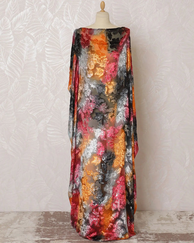 Multicolor Premium pure silk chiffon velvet makmal dirac fabric having same tone metallic lurex in floral design-D16504 Regal Fabrics