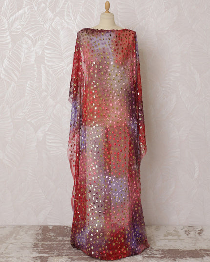 Multicolor Premium pure silk chiffon velvet makmal dirac fabric having gold metallic lurex in dot design-D16506 Regal Fabrics