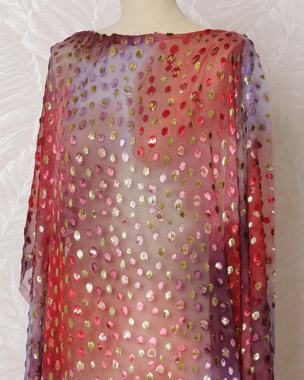 Multicolor Premium pure silk chiffon velvet makmal dirac fabric having gold metallic lurex in dot design-D16506 Regal Fabrics