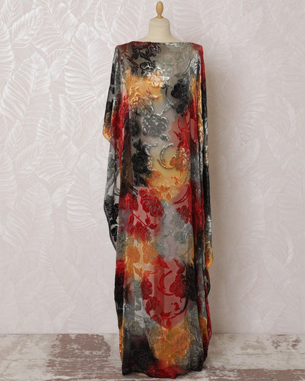 Multicolor Premium pure silk chiffon velvet makmal dirac fabric having same tone metallic lurex in floral design-D16508 Regal Fabrics