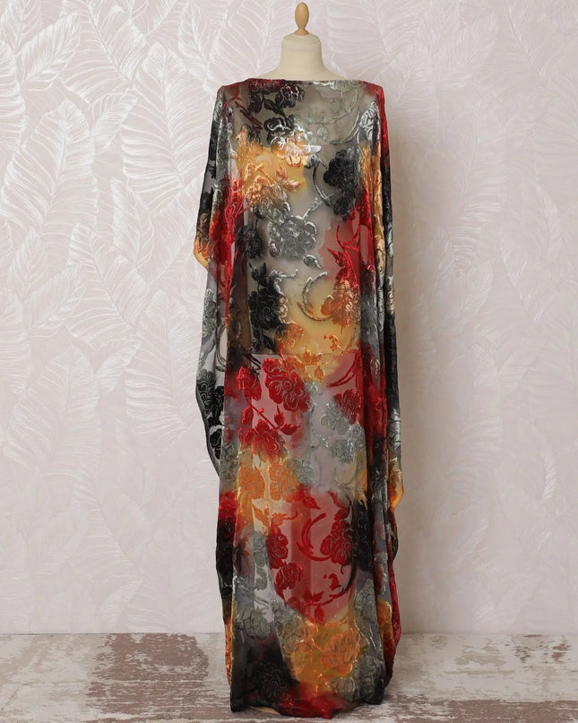 Multicolor Premium pure silk chiffon velvet makmal dirac fabric having same tone metallic lurex in floral design-D16508 Regal Fabrics