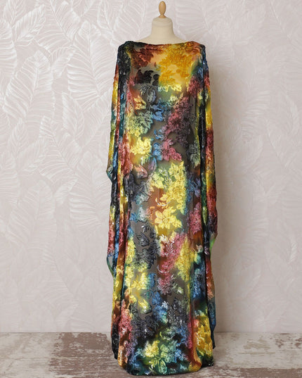 Multicolor Premium pure silk chiffon velvet makmal dirac fabric having same tone metallic lurex in floral design-D16510 Regal Fabrics