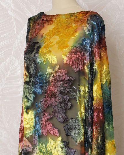 Multicolor Premium pure silk chiffon velvet makmal dirac fabric having same tone metallic lurex in floral design-D16510 Regal Fabrics