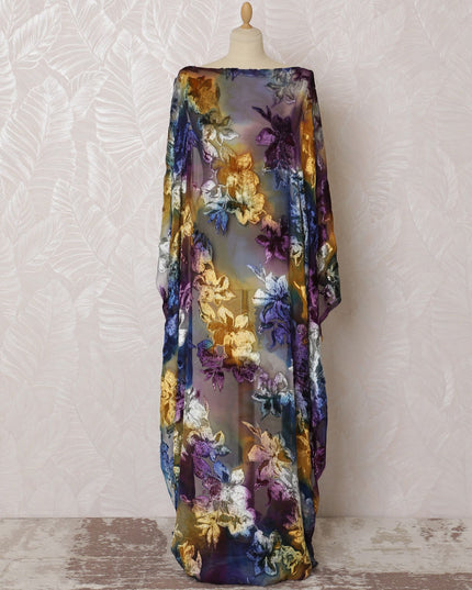 Multicolor Premium pure silk chiffon velvet makmal dirac fabric having same tone metallic lurex in floral design-D16512 Regal Fabrics