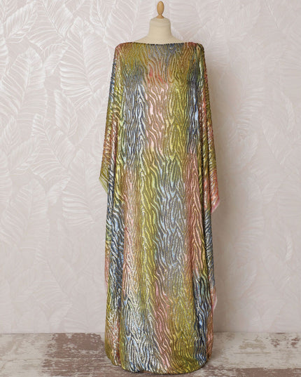 Multicolor Premium pure silk chiffon velvet makmal dirac fabric having gold metallic lurex in animal skin design-D16514 Regal Fabrics