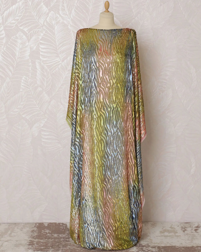 Multicolor Premium pure silk chiffon velvet makmal dirac fabric having gold metallic lurex in animal skin design-D16514 Regal Fabrics