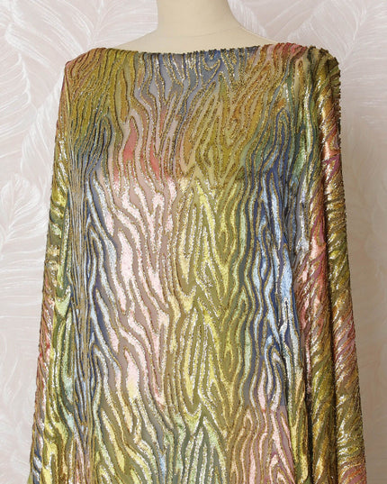 Multicolor Premium pure silk chiffon velvet makmal dirac fabric having gold metallic lurex in animal skin design-D16514 Regal Fabrics