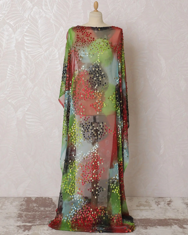 Multicolor Premium Italian silk chiffon velvet makmal dirac fabric with gold metallic lurex in dot design-D16579 Regal Fabrics