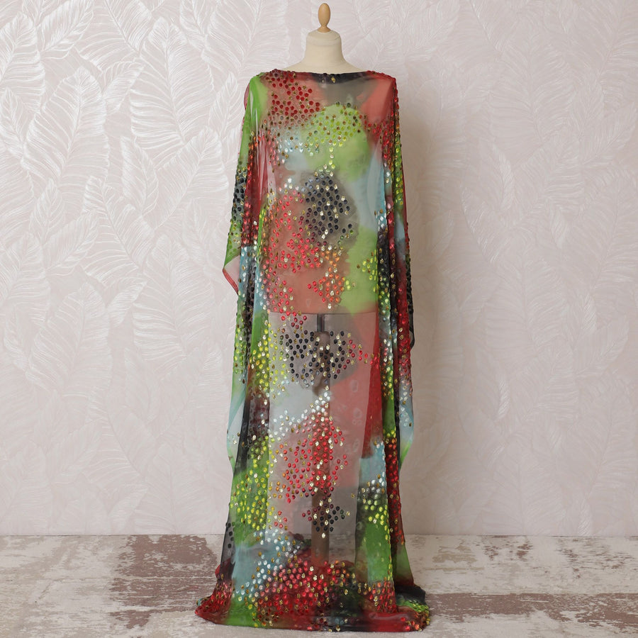 قماش ديراك مخملي من الشيفون الحريري الإيطالي الفاخر متعدد الألوان مع لوركس معدني ذهبي بتصميم منقط-D16579