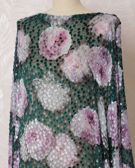 Multicolor Premium Italian silk chiffon velvet makmal dirac fabric with silver metallic lurex in dot design-D16580 Regal Fabrics
