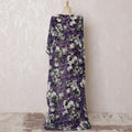 Purple Premium pure silk chiffon velvet makmal dirac fabric with black and white print in floral design-D16583 Regal Fabrics