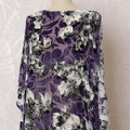 Purple Premium pure silk chiffon velvet makmal dirac fabric with black and white print in floral design-D16583 Regal Fabrics