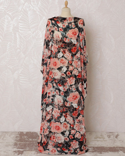 Multicolor Premium pure silk chiffon velvet makmal dirac fabric with multicolor print in floral design-D16586