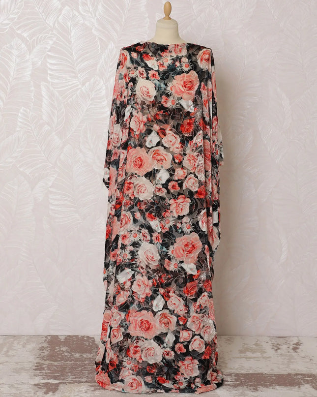 Multicolor Premium pure silk chiffon velvet makmal dirac fabric with multicolor print in floral design-D16586 Regal Fabrics