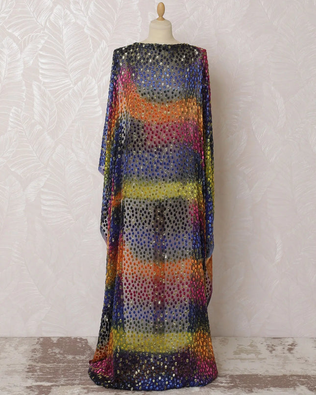 Multicolor Premium Italian silk chiffon velvet makmal dirac fabric with gold metallic lurex in dot design-D16590 Regal Fabrics