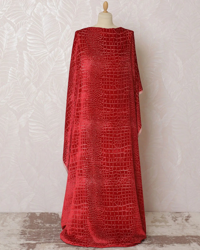 Crimson red silk blended velvet makmal dirac fabric with black weave in abstract design-D16592 Regal Fabrics