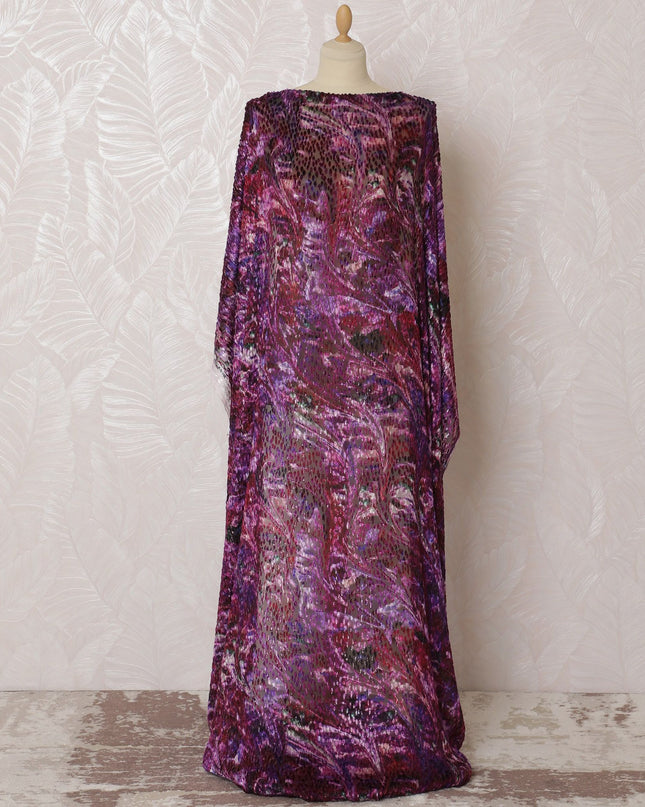 Purple Premium Italian silk chiffon velvet makmal dirac fabric fabric with same tone metallic lurex in abstract design-D16601