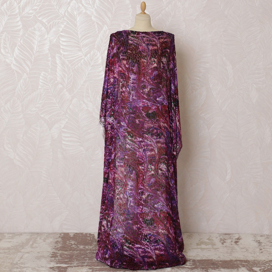 Purple Premium Italian silk chiffon velvet makmal dirac fabric fabric with same tone metallic lurex in abstract design-D16601 Regal Fabrics