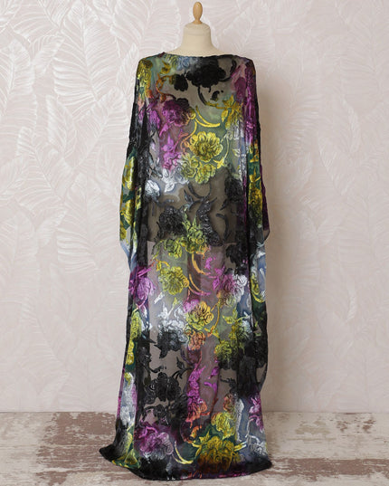 Multicolor Premium Italian silk chiffon velvet makmal dirac fabric fabric with same tone metallic lurex in floral design-D16604 Regal Fabrics