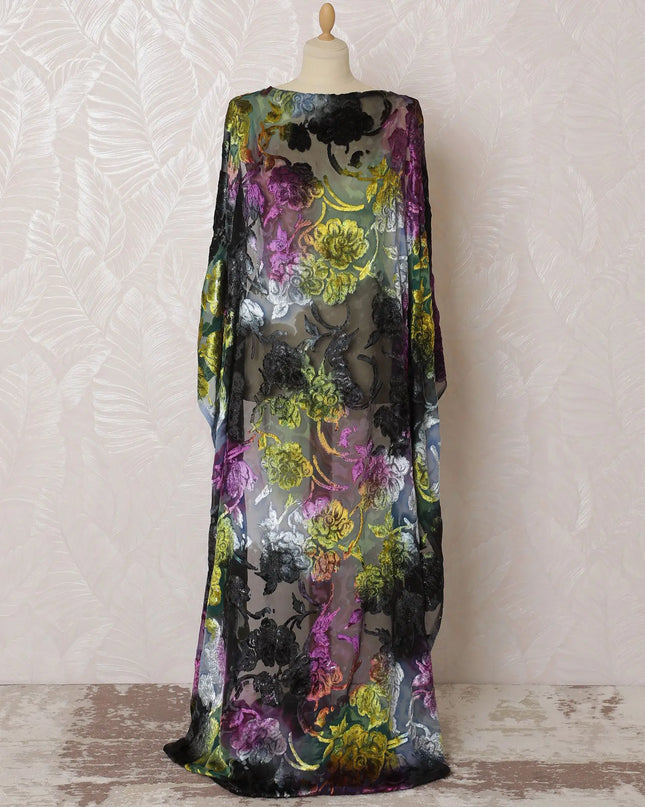 Multicolor Premium Italian silk chiffon velvet makmal dirac fabric fabric with same tone metallic lurex in floral design-D16604 Regal Fabrics