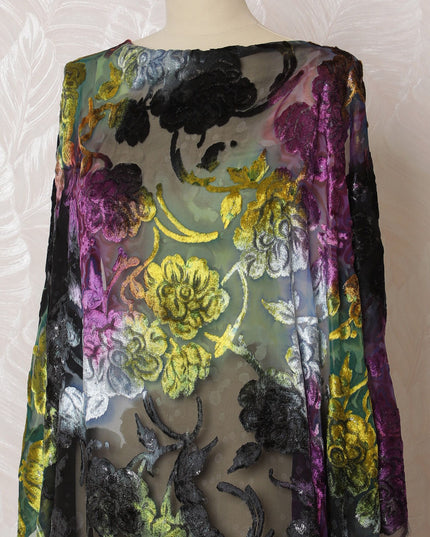Multicolor Premium Italian silk chiffon velvet makmal dirac fabric fabric with same tone metallic lurex in floral design-D16604 Regal Fabrics