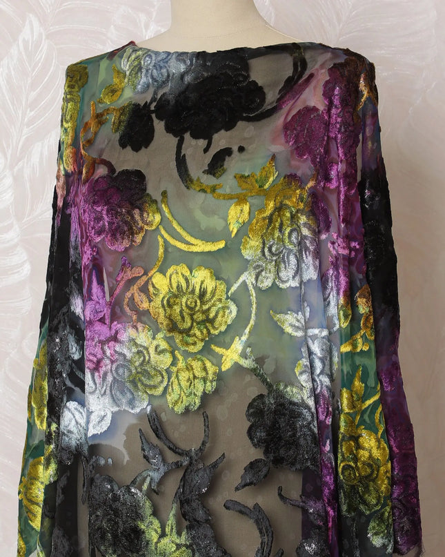 Multicolor Premium Italian silk chiffon velvet makmal dirac fabric fabric with same tone metallic lurex in floral design-D16604 Regal Fabrics