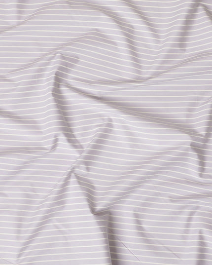 Light lilac Premium 100% cotton shirting fabric with white print in stripe design-D16635