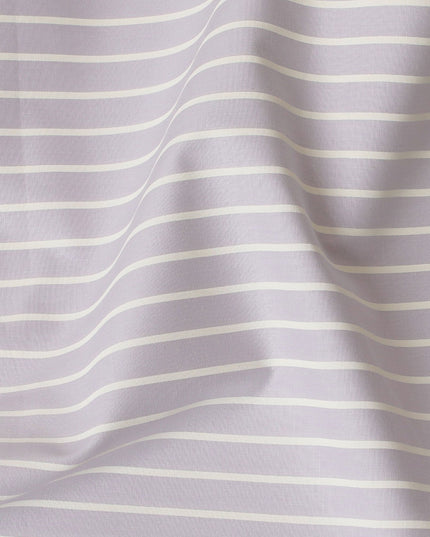 Light lilac Premium 100% cotton shirting fabric with white print in stripe design-D16635