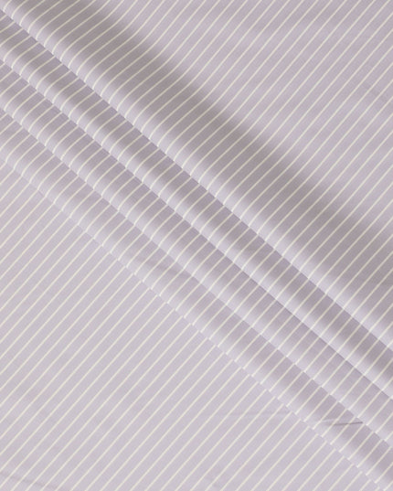 Light lilac Premium 100% cotton shirting fabric with white print in stripe design-D16635