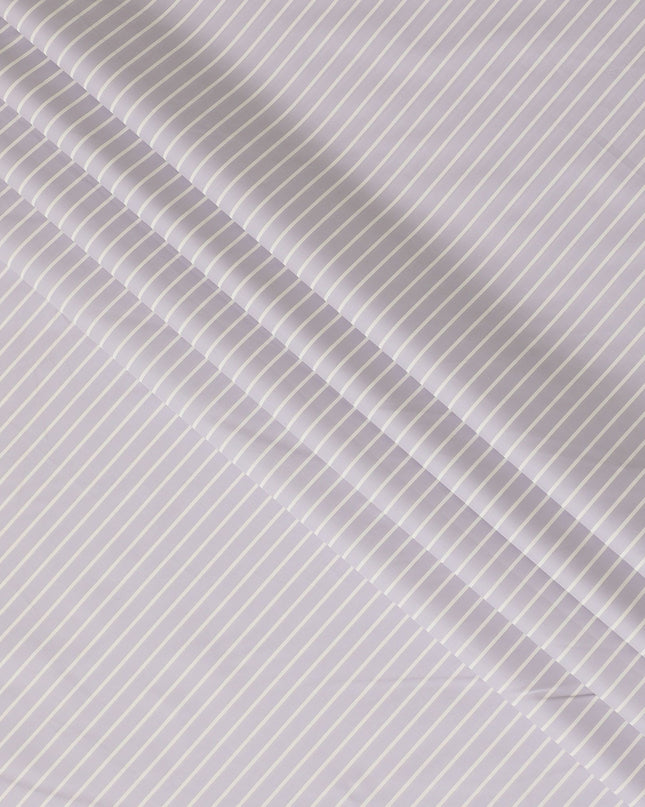 Light lilac Premium 100% cotton shirting fabric with white print in stripe design-D16635