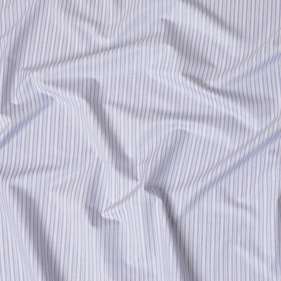 White Premium Pure Swiss 100% cotton shirting fabric with blue and black print in stripe design-D16637