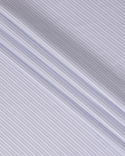 White Premium Pure Swiss 100% cotton shirting fabric with blue and black print in stripe design-D16637