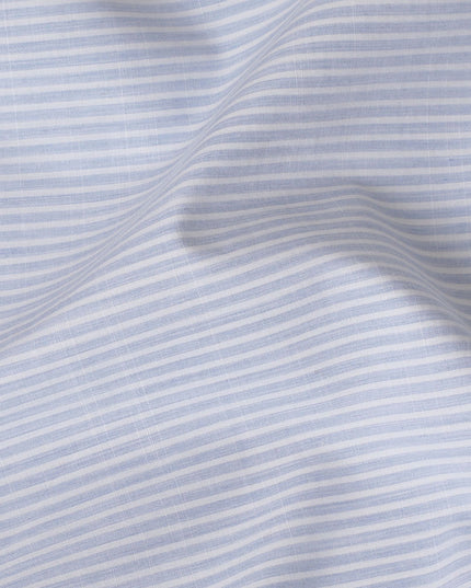 قماش القمصان القطني الإيطالي الخالص بنسبة 100% باللون الأزرق الفاتح مع طباعة بيضاء بتصميم مخطط-D16640